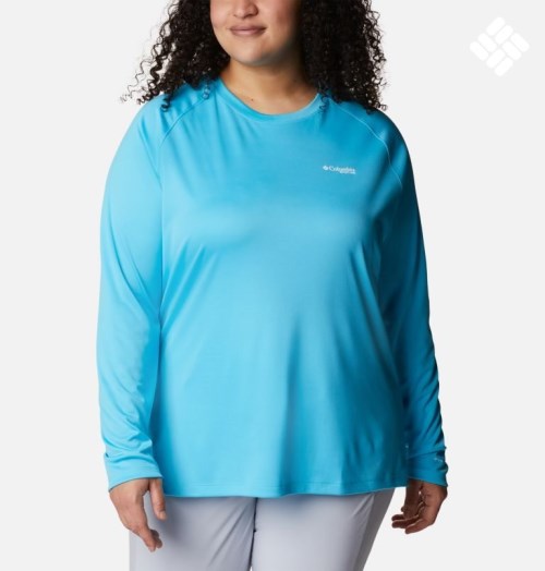 Women's Columbia PFG Tidal Tee II Long Sleeve Sweatshirts Turquoise | Plus Size CA-G4568